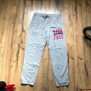 Live Free Gray and Pink Detailed Sweatpant Joggers